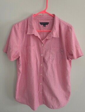 Mens Tommy Hilfiger Pink Short-Sleeve Dot-Print Button-Down Shirt. Size XL. #SW